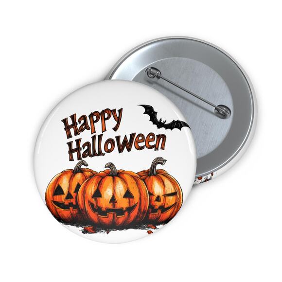 Halloween Pumpkin Bat Pin | 2.25" Spooky Jack O' Lantern Horror Party Favor - Picture 1 of 2